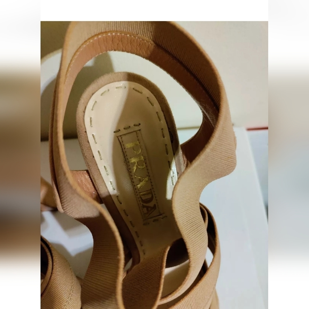 PRADA Women’s Nude/Beige Elastic Suede High Heels Sandals 36.5, 6.5. - Picture 10 of 10